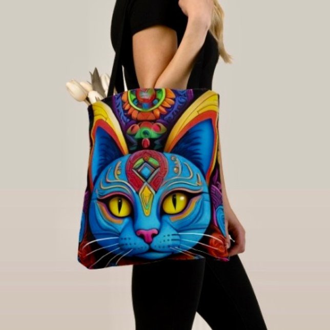 Abstrakte Katze mit gelben Augen (Tote Bag — 100% polyester, black laminated lining 100% cotton web hand. Made in the USA.
)