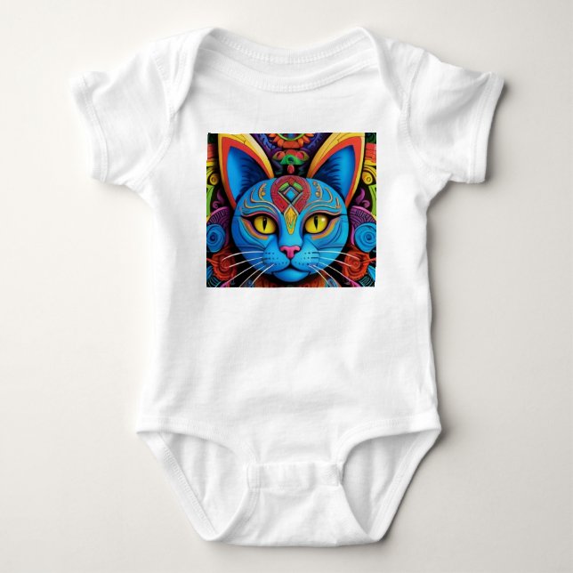 Abstrakte Katze mit gelben Augen Baby Strampler (Vorderseite)