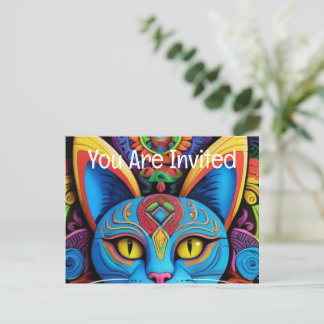 Abstrakte Katze mit gelben Augen Einladungspostkarte