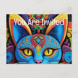 Abstrakte Katze mit gelben Augen Einladungspostkarte