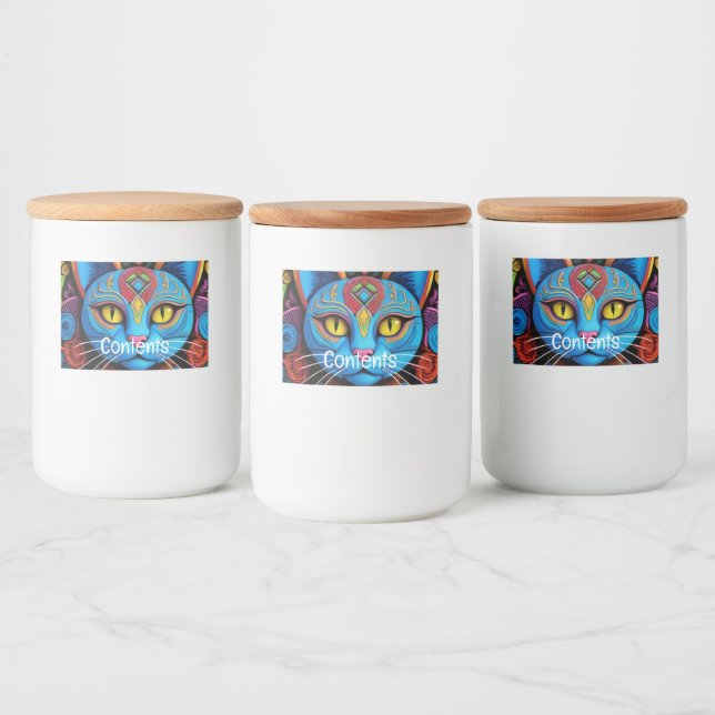 Abstrakte Katze mit gelben Augen Lebensmitteletikett (Flaschen)