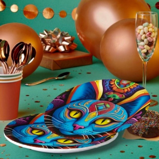 Abstrakte Katze mit gelben Augen Pappteller (Von Creator hochgeladen)