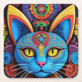 Abstrakte Katze mit gelben Augen Rechteckiger Pappuntersetzer