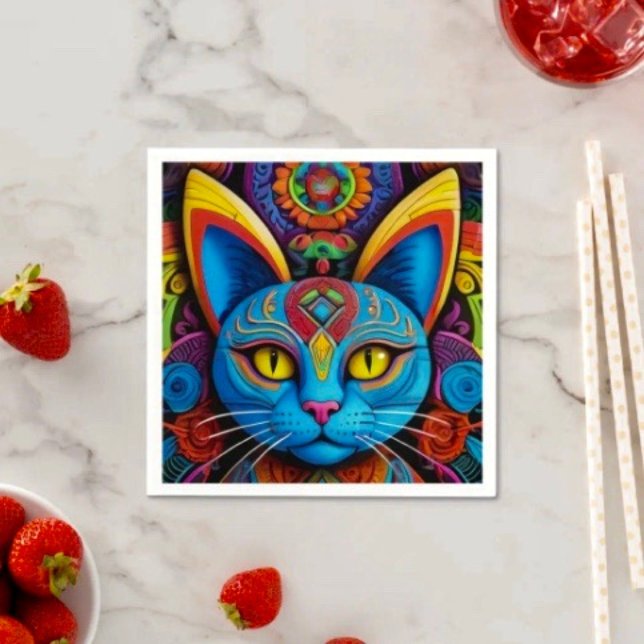 Abstrakte Katze mit gelben Augen Serviette (Napkins - coined or standard napkin sold in quantities of 50. 
)