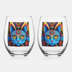 Abstrakte Katze mit gelben Augen     Weinglas Ohne Stiel
