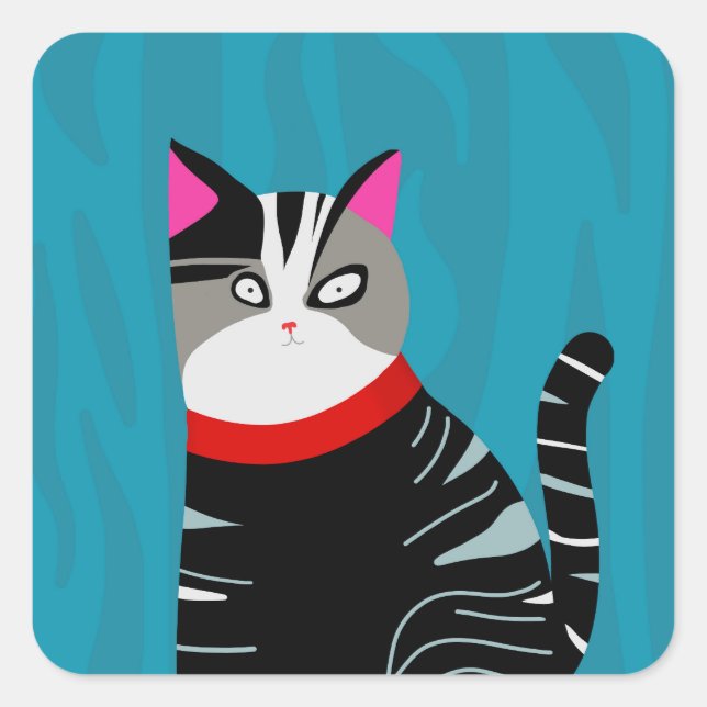 Abstrakte Katze Quadratischer Aufkleber (Vorderseite)