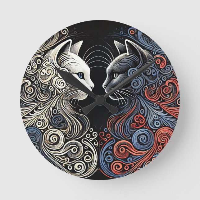 Abstrakte Katzen Runde Wanduhr (Vorderseite)