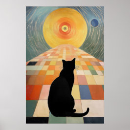 Abstrakte Katzenmalerei - Schwarze Katze und Sonne Poster