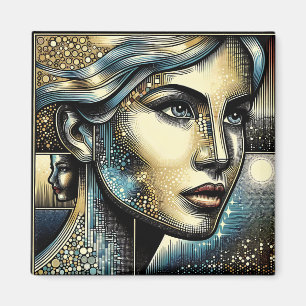 Abstrakte KI-Kunst   Frauengesicht Magnet