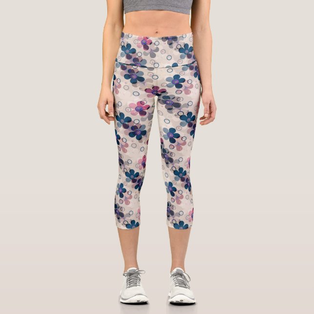 Abstrakte Kinder niedlich Cartoon Blume Blumenstra Capri Leggings (Vorderseite)