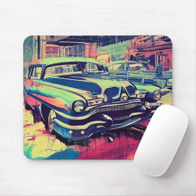 Abstrakte Klassik Cars Mouse Pad der 50er Jahre Mousepad (Mit Mouse)