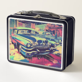 Abstrakte klassische Autos - 1950er-Jahre - Metal  Metall Brotdose
