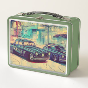 Abstrakte klassische Autos der 50er Jahre Metall Brotdose