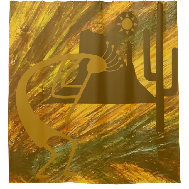 Abstrakte Kokopelli mit Mesa, Cactus & Sun Duschvorhang (Vorderseite)