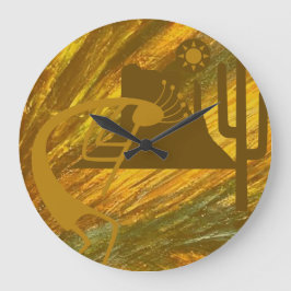 Abstrakte Kokopelli mit Mesa, Cactus & Sun Große Wanduhr