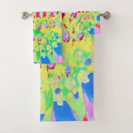 Abstrakte Kone-Blume mit mehrfarbigem Regenbogen Badhandtuch Set