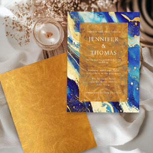 Abstrakte königsblaue und goldene bunte Hochzeit Einladung