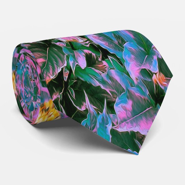 Abstrakte Korallen, rosa Grüne und Aqua Garden Fol Krawatte (Gerollt)