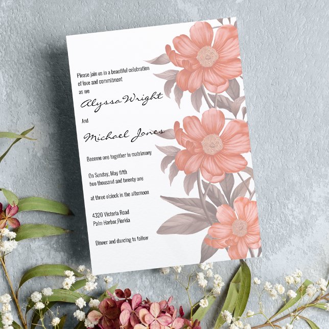 Abstrakte Korallenblütenhochzeit Einladung (Abstract coral brown pink floral Wedding)