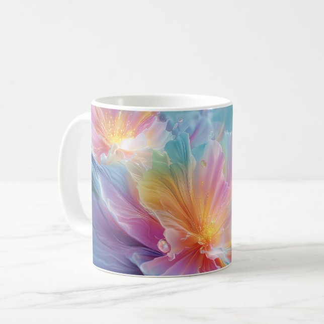 Abstrakte kosmische Blumenexplosion in Pastell Kaffeetasse (Vorderseite Links)