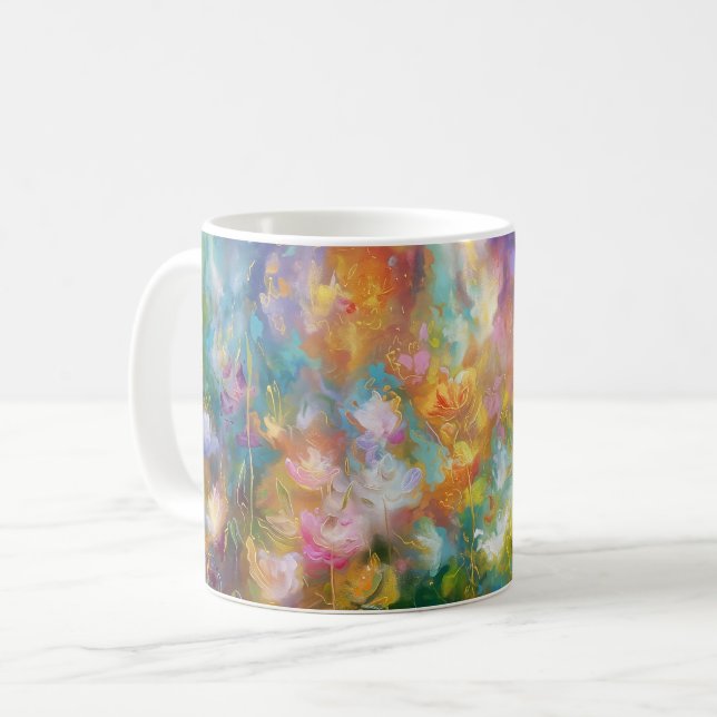 Abstrakte kosmische Blumenexplosion in Pastellfarb Kaffeetasse (Vorderseite Links)