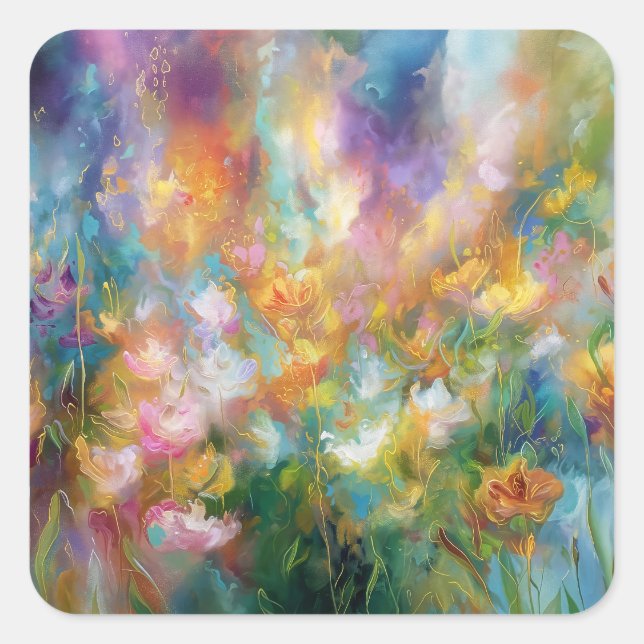 Abstrakte kosmische Blumenexplosion in Pastellfarb Quadratischer Aufkleber (Vorderseite)