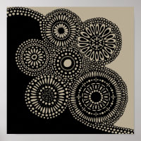 Abstrakte Kreise Dots Blume Schwarz auf Tan Print