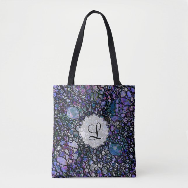 Abstrakte Kreise in blauem Lila Schwarzen Monogram (Vorderseite)