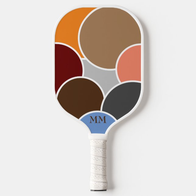 Abstrakte Kreise Retrofarben mit Initialen Pickleball Schläger (Vorderseite)