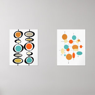 Abstrakte Kreise Türkis Orange Mitte Jahrhundert Bilderwand Sets
