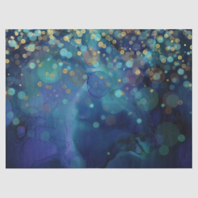 Abstrakte Kreise und Goldpunkte auf der blauen Sei Seidenpapier (Vorderseite)