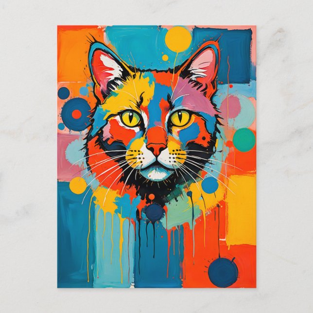Abstrakte kubanische Cat Art Postkarte (Vorderseite)