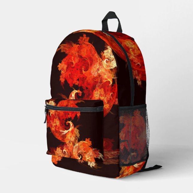 Abstrakte Kunst beim Tanzen von Feuervögeln Bedruckter Rucksack (Rückseitige Ecke Rechts)