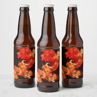 Abstrakte Kunst beim Tanzen von Feuervögeln Bierflaschenetikett