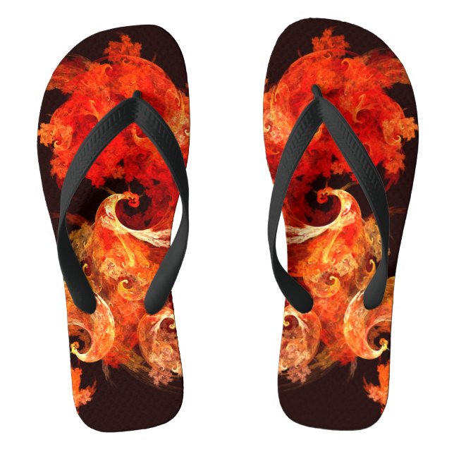 Abstrakte Kunst beim Tanzen von Feuervögeln Flip Flops (Fußbett)