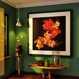 Abstrakte Kunst beim Tanzen von Feuervögeln Poster