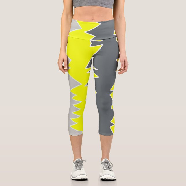 Abstrakte Kunst Blassgraue gelbe Holzkohle Grau Capri Leggings (Vorderseite)