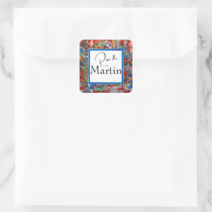 Abstrakte Kunst - Blau und Gold gerahmte Hochzeit Quadratischer Aufkleber