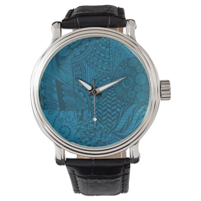 Abstrakte Kunst Blaues Muster Armbanduhr (Vorderseite)