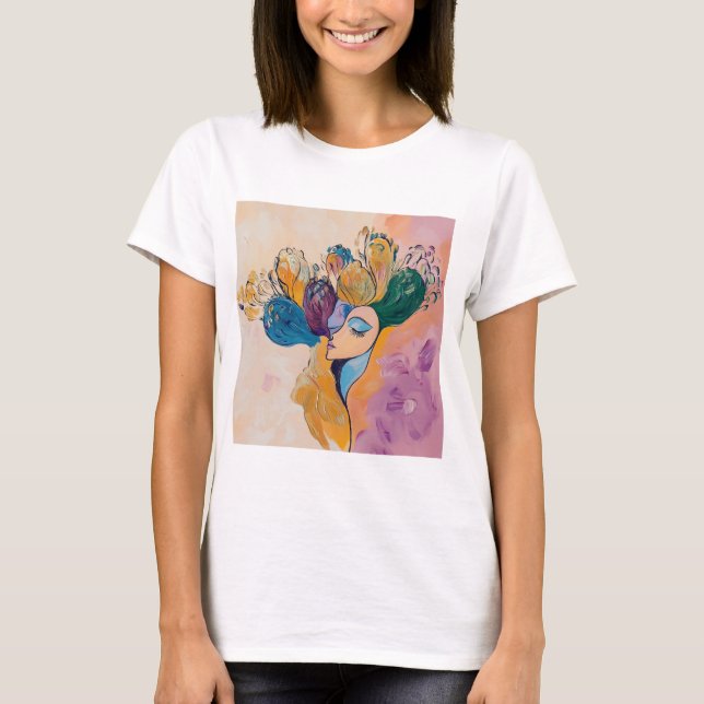 Abstrakte Kunst, Blumengemälde, modernes Design, T-Shirt (Vorderseite)