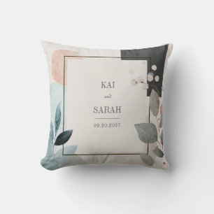 Abstrakte Kunst Botanischer Dusty Rose und Slate M Kissen