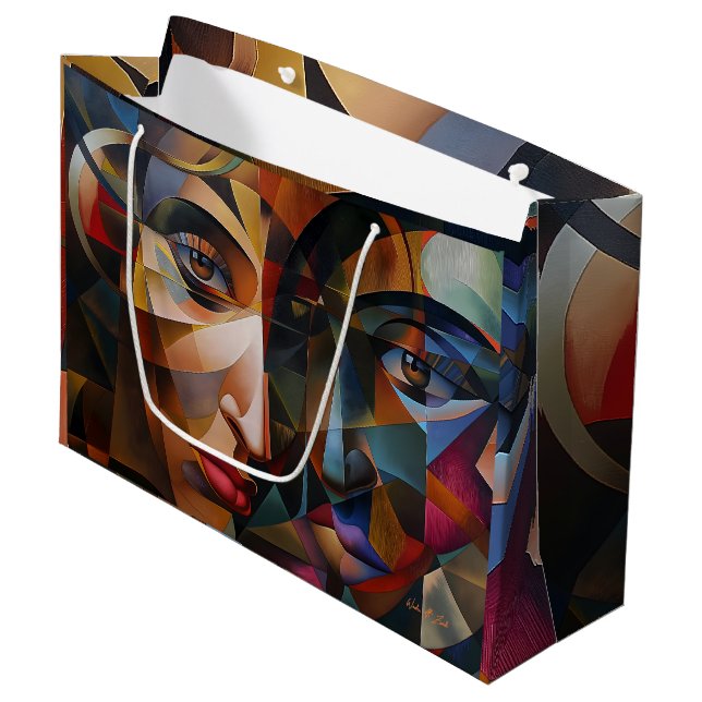 Abstrakte Kunst bunt Große Geschenktüte (Vorderseite Schrägansicht)