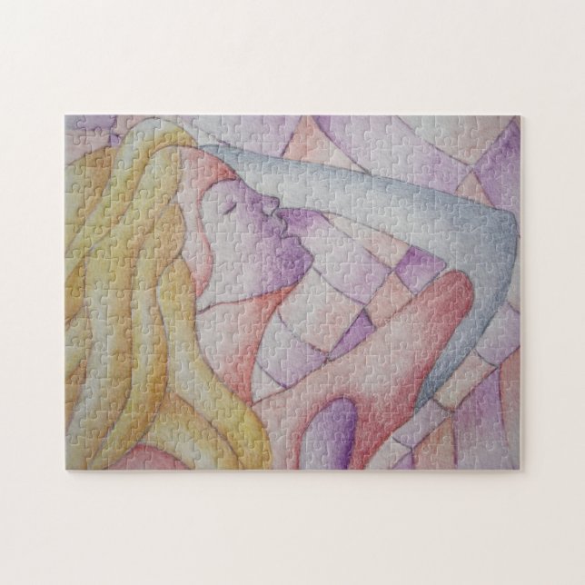 abstrakte Kunst, buntes Rosa, positives Retro Puzzle (Horizontal)