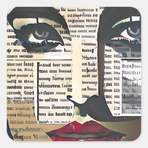 Abstrakte Kunst Dame's Face Digital Text Art Quadratischer Aufkleber