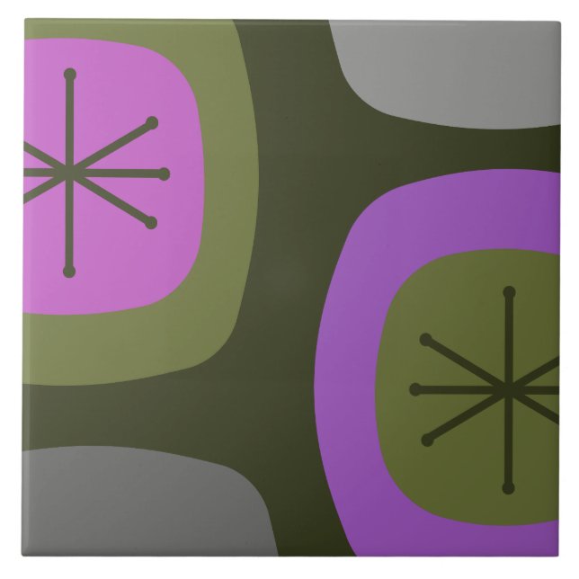 abstrakte Kunst der 1950er Jahre Grün rosa Fliese (Vorderseite)