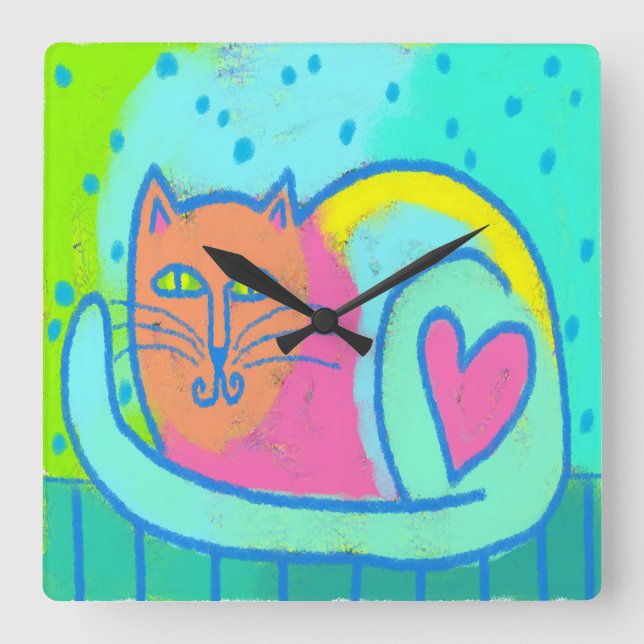 Abstrakte Kunst der Katze Quadratische Wanduhr (Vorderseite)