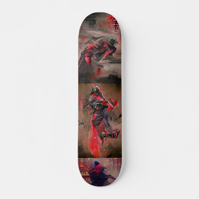 Abstrakte Kunst der Ninja roten Todes Skateboard (Vorne)