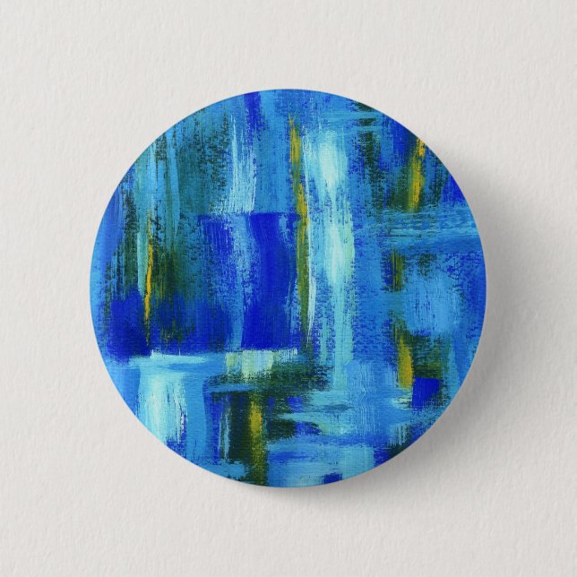 Abstrakte Kunst, die blaue grünes GoldBrushstrokes Button (Vorderseite)