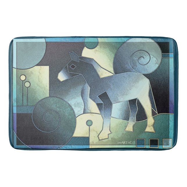 Abstrakte KUNST - EIN PFERD - Sand blau Badematte (Vorderseite)