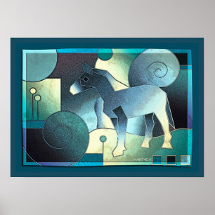 Abstrakte KUNST - EIN PFERD - Sand blau Poster